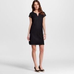 Merona Black Eyelet Sheath Mini Dress V-Neck Cap Sleeve, XS